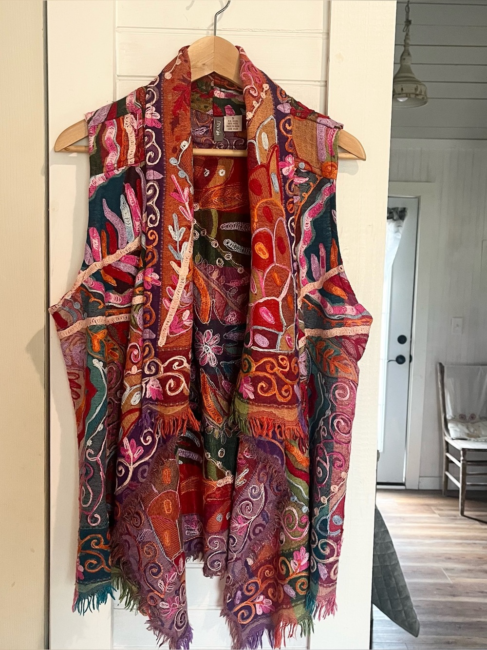 Bohemian Multicolor Embroidered Sleeveless Tunic Vest